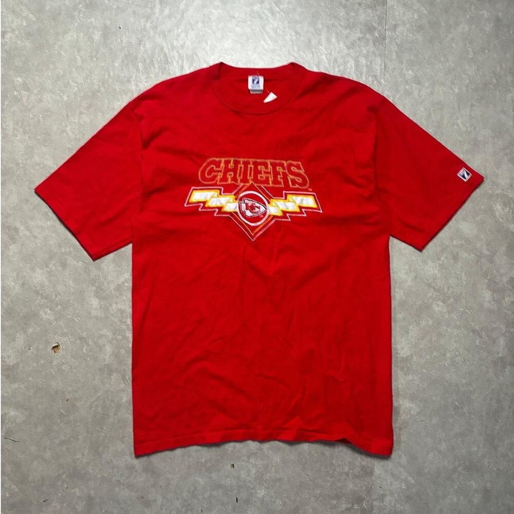 90s Vintage Kansas City Chiefs Embroidered Logo7 Red T-Shirt -XL